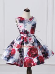 Multi-color Sleeveless Pattern and Belt Mini Length Toddler Flower Girl Dress
