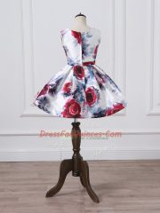 Multi-color Sleeveless Pattern and Belt Mini Length Toddler Flower Girl Dress