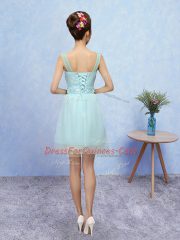 Aqua Blue Tulle Lace Up Damas Dress Sleeveless Mini Length Appliques