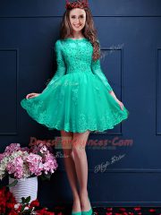Chiffon 3 4 Length Sleeve Mini Length Dama Dress for Quinceanera and Beading and Lace and Appliques