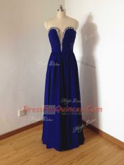 Flirting Royal Blue Sleeveless Chiffon Side Zipper Vestidos de Damas for Prom and Party and Wedding Party