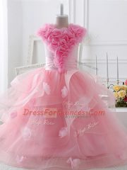 Tulle Sleeveless Floor Length Kids Pageant Dress and Ruffles and Hand Made Flower