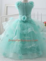 Tulle Sleeveless Floor Length Kids Pageant Dress and Ruffles and Hand Made Flower