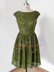 Knee Length Lace Up Damas Dress Olive Green for Prom and Party and Wedding Party with Lace