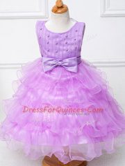 Organza Scoop Sleeveless Zipper Ruffled Layers and Bowknot Little Girls Pageant Gowns in Lilac