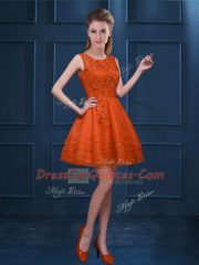Exceptional Tulle Scoop Sleeveless Zipper Lace and Ruffled Layers Quinceanera Court Dresses in Orange Red