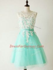 Sophisticated Knee Length Turquoise Dama Dress Tulle Sleeveless Lace