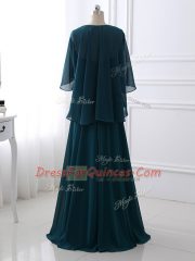 Top Selling Floor Length Teal Prom Evening Gown Chiffon Sleeveless Sequins and Ruching