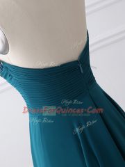Top Selling Floor Length Teal Prom Evening Gown Chiffon Sleeveless Sequins and Ruching
