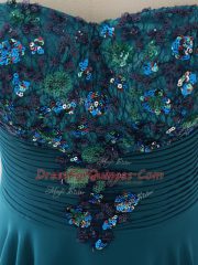 Top Selling Floor Length Teal Prom Evening Gown Chiffon Sleeveless Sequins and Ruching