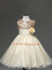 Knee Length Ball Gowns Sleeveless Champagne Girls Pageant Dresses Zipper