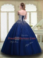 Purple Ball Gowns Beading Quinceanera Gowns Lace Up Tulle Sleeveless Floor Length