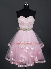 Beading and Lace and Ruffles Quinceanera Court of Honor Dress Baby Pink Zipper Sleeveless Mini Length