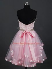 Beading and Lace and Ruffles Quinceanera Court of Honor Dress Baby Pink Zipper Sleeveless Mini Length