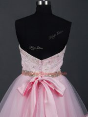 Beading and Lace and Ruffles Quinceanera Court of Honor Dress Baby Pink Zipper Sleeveless Mini Length