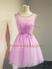 Charming Lilac Sleeveless Tulle Lace Up Court Dresses for Sweet 16 for Prom and Party and Wedding Party