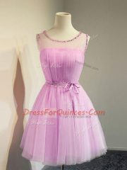 Charming Lilac Sleeveless Tulle Lace Up Court Dresses for Sweet 16 for Prom and Party and Wedding Party