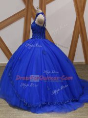 Royal Blue Sleeveless Appliques Lace Up Quinceanera Dresses