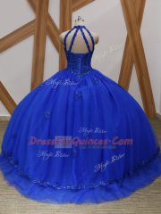 Royal Blue Sleeveless Appliques Lace Up Quinceanera Dresses