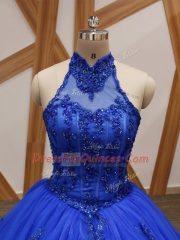 Royal Blue Sleeveless Appliques Lace Up Quinceanera Dresses