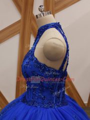 Royal Blue Sleeveless Appliques Lace Up Quinceanera Dresses