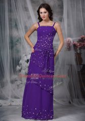 Eggplant Purple Empire Beading Prom Gown Zipper Chiffon Sleeveless Floor Length
