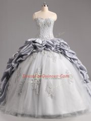 Sexy Taffeta and Tulle Sleeveless 15 Quinceanera Dress Brush Train and Beading and Appliques and Pick Ups