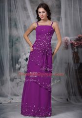 Simple Straps Sleeveless Chiffon Evening Dress Beading Zipper