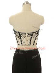 Extravagant Sleeveless Elastic Woven Satin Brush Train Zipper Prom Dress in Light Blue with Beading