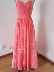 Noble Watermelon Red Empire Ruching Damas Dress Zipper Chiffon Sleeveless Floor Length
