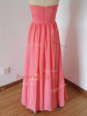 Noble Watermelon Red Empire Ruching Damas Dress Zipper Chiffon Sleeveless Floor Length