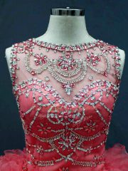 Ideal Scoop Sleeveless Lace Up Quinceanera Gown Coral Red Organza