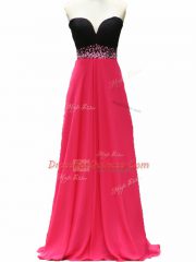 Pink And Black Taffeta Zipper Sweetheart Sleeveless Floor Length Homecoming Dress Beading