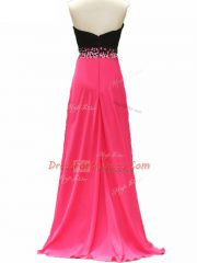 Pink And Black Taffeta Zipper Sweetheart Sleeveless Floor Length Homecoming Dress Beading