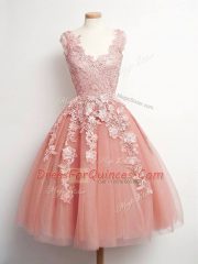 Classical Knee Length Ball Gowns Sleeveless Peach Quinceanera Court of Honor Dress Lace Up