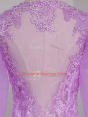Edgy Lilac Long Sleeves Lace and Appliques Side Zipper Prom Gown