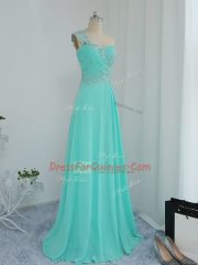 Stylish One Shoulder Sleeveless Chiffon Homecoming Dress Beading and Appliques Zipper