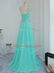 Stylish One Shoulder Sleeveless Chiffon Homecoming Dress Beading and Appliques Zipper