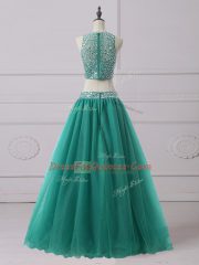 Pretty Green Scoop Neckline Beading Prom Gown Sleeveless Zipper
