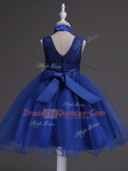 Baby Pink Ball Gowns Organza Scoop Sleeveless Beading and Lace Knee Length Zipper Pageant Gowns For Girls