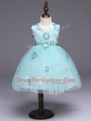 Apple Green Scoop Zipper Appliques and Bowknot Toddler Flower Girl Dress Sleeveless