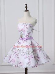 White A-line Belt Lace Up Printed Sleeveless Mini Length