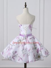 White A-line Belt Lace Up Printed Sleeveless Mini Length