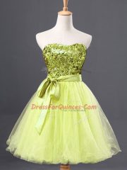 Glorious Sweetheart Sleeveless Zipper Prom Gown Yellow Green Tulle