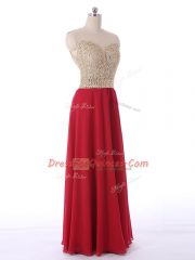 Fantastic Red Empire Scoop Sleeveless Chiffon Floor Length Zipper Beading Prom Party Dress