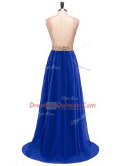 Fantastic Red Empire Scoop Sleeveless Chiffon Floor Length Zipper Beading Prom Party Dress