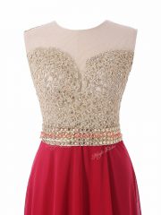 Fantastic Red Empire Scoop Sleeveless Chiffon Floor Length Zipper Beading Prom Party Dress