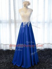 Royal Blue Sleeveless Lace and Appliques Floor Length