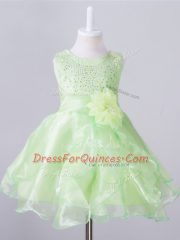 Adorable Scoop Sleeveless Organza Child Pageant Dress Beading and Hand Made Flower Zipper