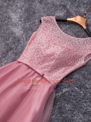 Pink Sleeveless Beading and Belt Zipper Prom Evening Gown